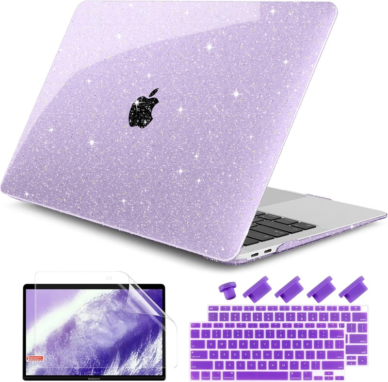 DONGKE for MacBook Air 13 inch Case 2021-2018 Release A2337 M1 A2179 A1932, Bling Plastic Hard Shell Case & Keyboard Cover Only Compatible with MacBook Air 13 inch Retina Fits Touch ID, Sparkly Purple - Image 1
